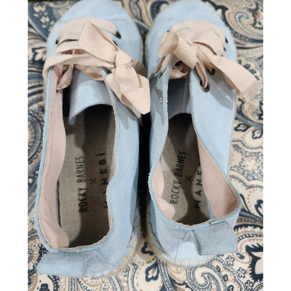 Rocky Barnes x Manebi Light Blue Suede Platform Espadrille‎ Sneakers Ribbon Lace